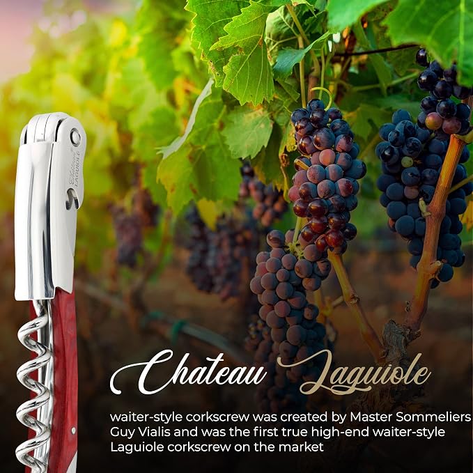 Chateau Laguiole Laguiole Grand Cru Corkscrew - Red Stamina French Luxury Wine Opener - Includes Leather Sheath & Gift Box
