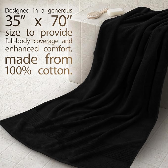 Cotton Paradise 100% Cotton Turkish Towel Set, Soft Absorbent Quick Dry, 2 Piece 35x70 Bath Sheet Set, Coal Black