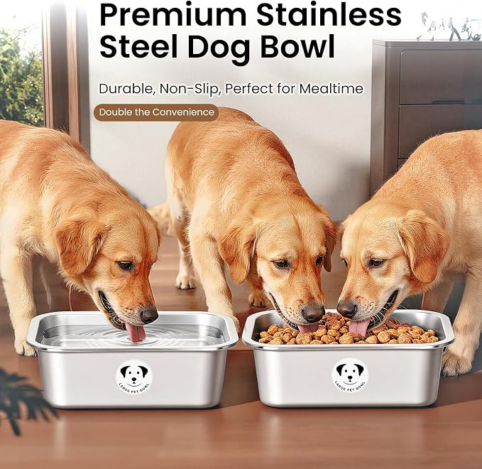 2-Pack Stainless Steel Large Dog Water Bowl, Spill-Proof Metal Dog Food Bowls, Easy Clean Outdoor Dog Water Bowl for Medium Large Dogs, X-Large & Cats 2.65 Gallons