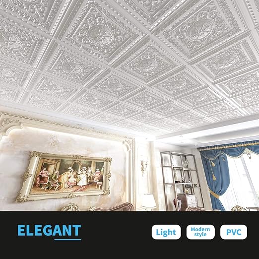 Art3d Drop Ceiling Tiles, Glue up Ceiling Tiles, 2'x2' Plastic Sheet in White (12-Pack, 48 Sq.ft)