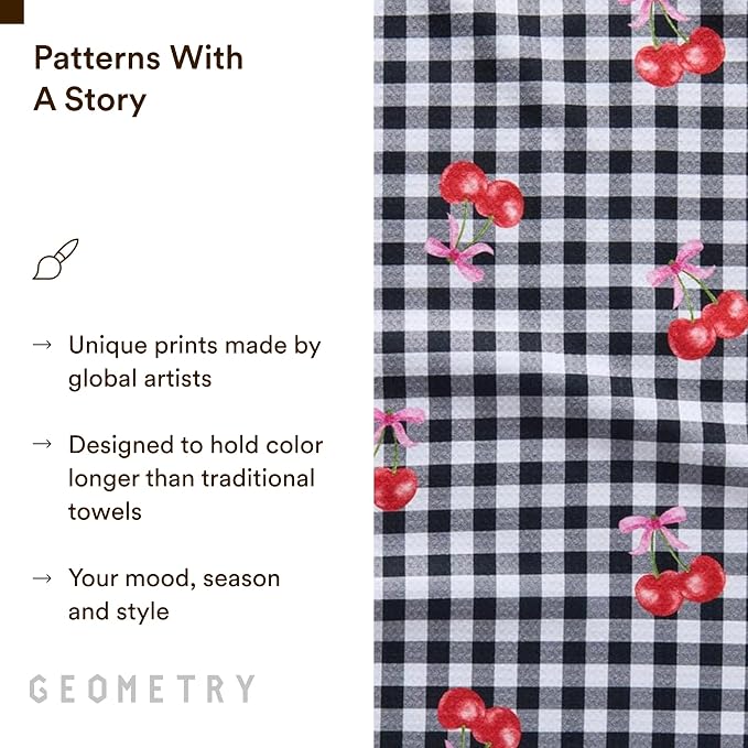 GEOMETRY Tea Towels – Spring & Summer Collection – Quick-Dry, Ultra-Absorbent, Reusable Microfiber Kitchen Towels for Drying & Cleaning (Cherry Bow, 1-Pack)