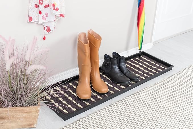 Anji Mountain AMB0BT4F-008 Black Rubber Boot/Shoe Tray with Coir, Fits 4 Pair (46.5" Wide), Gray & Ivory Insert