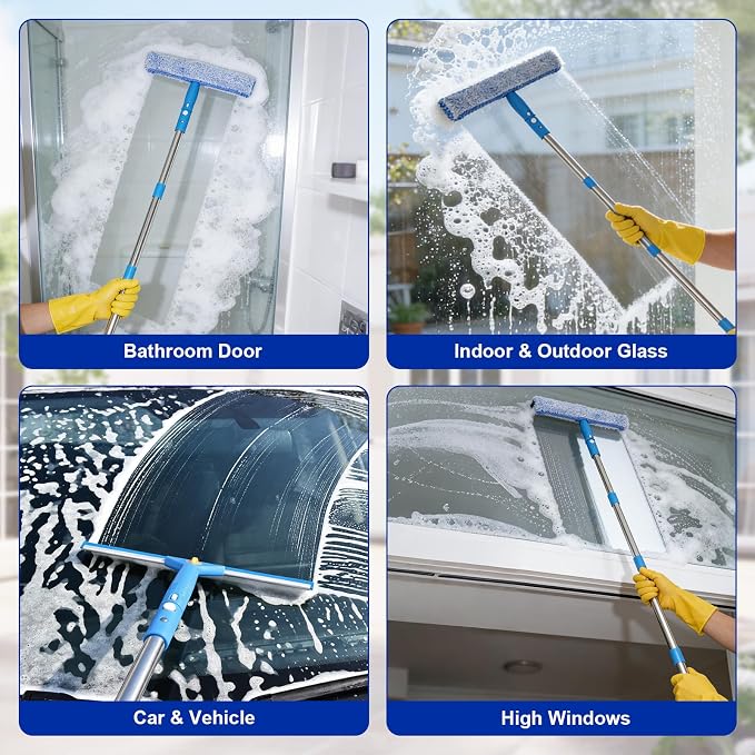 Professional Window Cleaning Kit, Window Washing Kit with 3 Gallon Bucket, 14-Inch Squeegee & 15-Inch Scrubber, 76-Inch Extendable Pole, Window Cleaning Equipment for Home & Commercial (76 inch)