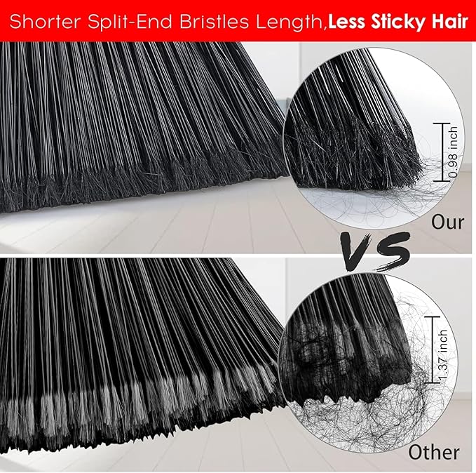Tiumso Outdoor Broom for Floor Cleaning, Heavy Duty Brooms with 55" Long Handle, Angle Brooms for Concrete Courtyard Home Patio Kitchen Shop Lobby Patio Lawn - Black