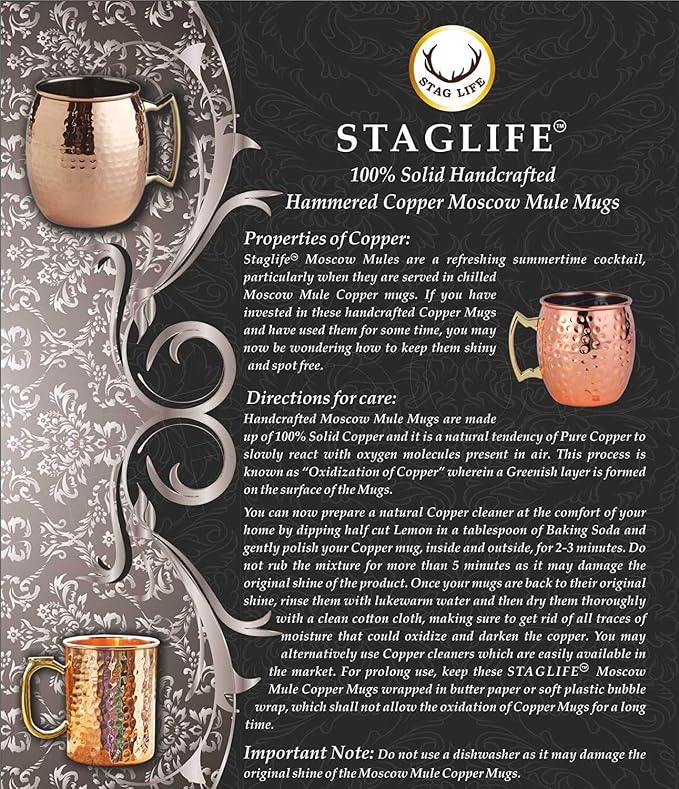 STAGLIFE 16 Oz Black Moscow Mule Mugs Pure Copper Cups for Drinking Gifts for Him on Anniversary Genuine Copper Mugs for Moscow Mules Hammered Solid Unlined Cup Mug Set of 2