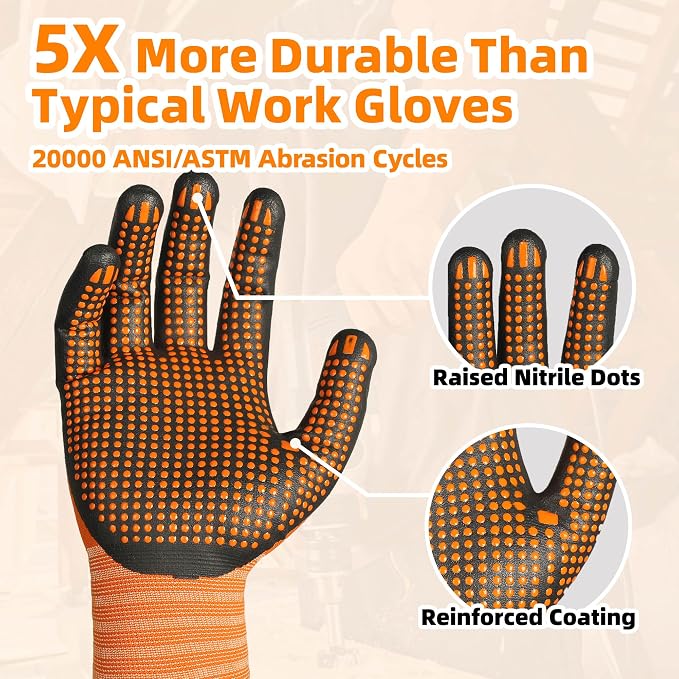 Schwer 120 Pairs Safety Work Gloves, MicroDot Abrasion & Grip, LT5619, S | Certified to Level 6 Abrasion, Strong Grip, Microfoam Nitrile Coated, Touchscreen, 3D-Comfort, A1 Cut Resistant, Gardening
