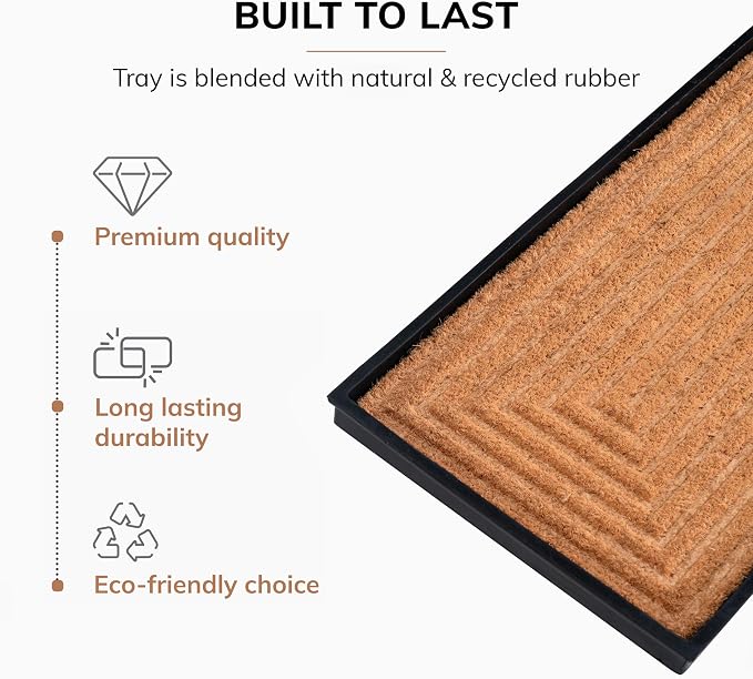 Anji Mountain AMB0BT4F-018 Black Rubber Boot/Shoe Tray with Coir, Fits 4 Pair (46.5" Wide), Rectangle Embossed Insert