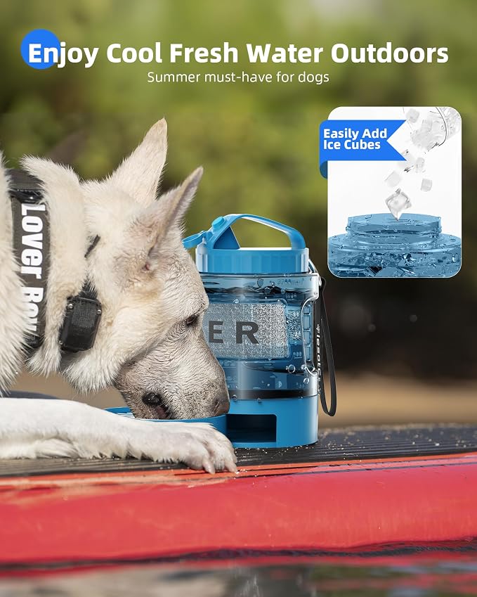 lesotc Portable Dog Water Bowl Dispenser - 77oz Travel Water Bottle with Pop-Out Drinking Bowl, No-Spill Design for Camping, Hiking & Car Rides - Keep Your Dog Hydrated Anywhere, Blue