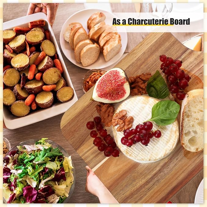Didaey 6 Pcs Cutting Board Bulk Kitchen Thicken Chopping Platter with Handles Wooden Charcuterie Serving Trays Blank Wood Boards for Engraving Wedding Housewarming(Acacia Wood,16 x 10 Inch)
