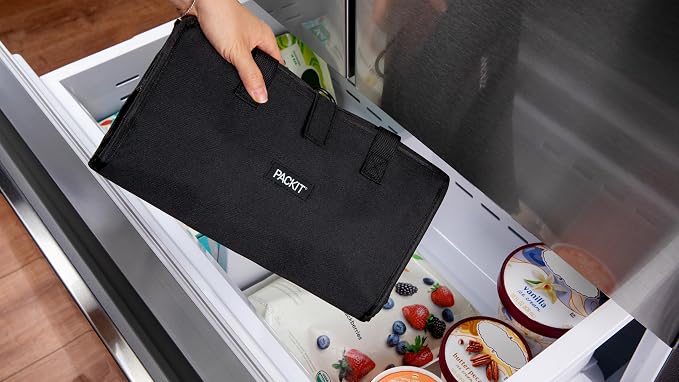 PackIt Freezable Grocery Tote, with EcoFreeze Technology, Foldable, Reusable, Zip Closure, Dual Handles