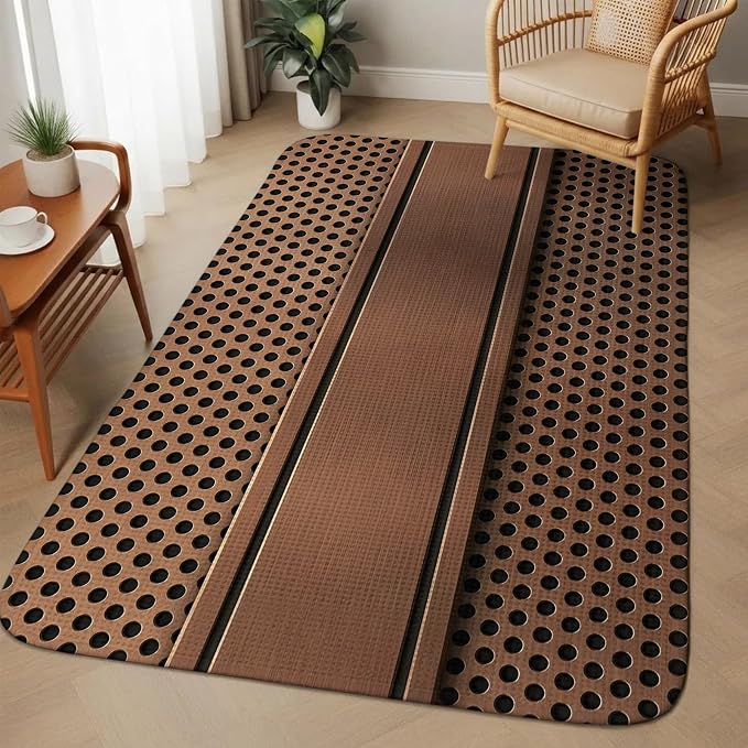 Brown Metal Hole Washable Area Rugs for Living Room Bedroom, Large Non Slip Indoor Floor Carpet Absorbent Low Pile Copper Net Eye Hole Pattern Door Mat Rugs for Bathroom Entryway 63"x78.7"