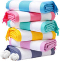 Genovega 6 Packs Oversized Turkish Beach Towel 74"x38" Thin Quick Dry Sand Free Pool Swim Towels Large XL Adult Clearance Blanket Travel Vacation Accessories Essentials Multi Stripes Yellow