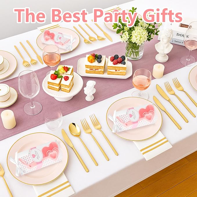 50 Set Heart Measuring Spoons: Wedding Bridal Shower Bulk Party Favors | Plastic heart measuring spoons with boxes and cards. Practical souvenirs for wedding guests and bridal shower.