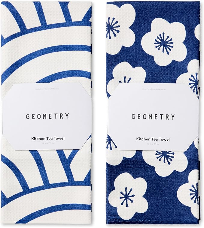 GEOMETRY Kitchen Tea Towels - Quick Dry Microfiber Dish Towels for Kitchen Every Bloom, 18" x 30" 2 Pack
