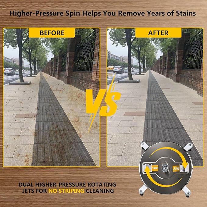 OCPTY 16.5" Pressure Washer Surface Cleaner with 4 Wheels 3/8" Quick Connector and Washer Accessories,4.0 GPM Pressure Washer Attachments For Concrete, Patio, Sidewalk, Deck And Driveways,4000 PSI
