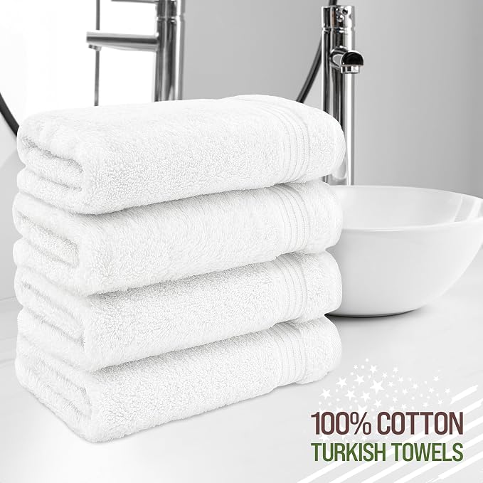 American Veteran Towel, Hand Towels for Bathroom Set of 4, 100% Cotton Turkish Hand Towel Sets, Soft Hand Face Towels, White Hand Towels