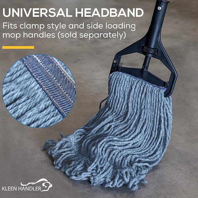 KLEEN HANDLER HEAVY DUTY Commercial Mop Head Replacement, Wet Industrial Blue Cotton Looped End String Cleaning Mop Head Refill (Pack of 6)