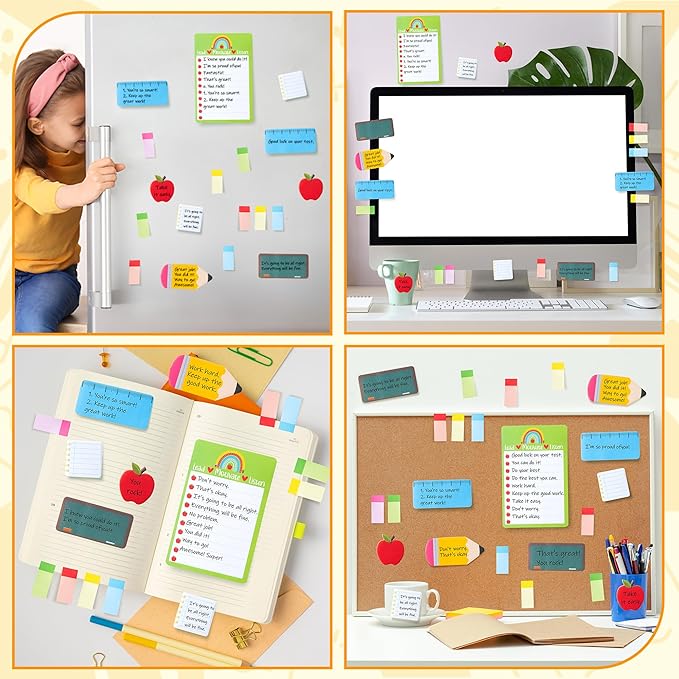 Xqumoi 2 Pack Teacher Themed Sticky Notes Set - Blackboard Pencil Apple Shape Self-Stick Note Pads Teacher Appreciation Gift Writing Memo Pads Page Marker School Office Supplies, 550 Sheets (Yellow)