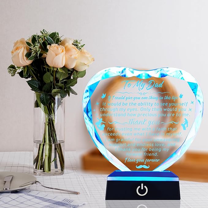 Gifts for My Dad from Son and Daughter, Thank You for the Gift, Laser Engraved Heart-Shaped Crystal Souvenirs Prepared for Dad's Birthday, Father's Day, Christmas and Valentine's Day