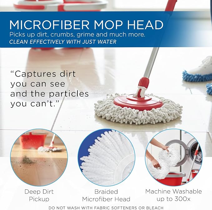 Revolution Deluxe Spin Mop & Bucket, w/ 3 Microfiber Washable Heads, 1 Pair Microfiber Mop Slippers, Fast Dry, Deep Clean Floors & Hands-Free Wringer, Easy Spin Dry, No Exhaustive Foot Pedal, LOLA