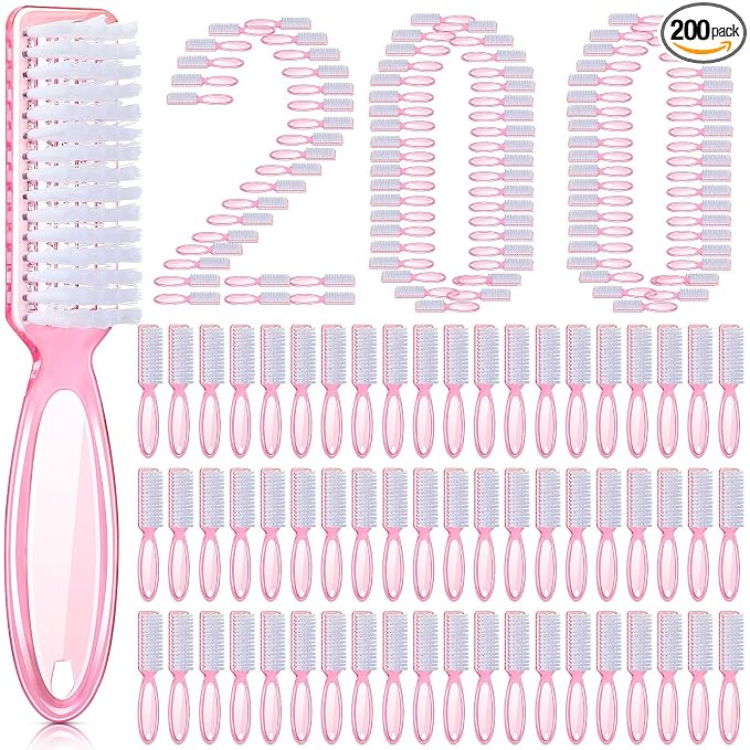 Patelai 200 Pcs Handle Grip Nail Brush Bulk Fingernail Brushes Pedicure Brush for Feet, Toes and Cleaning Fingernail(Clear Pink)