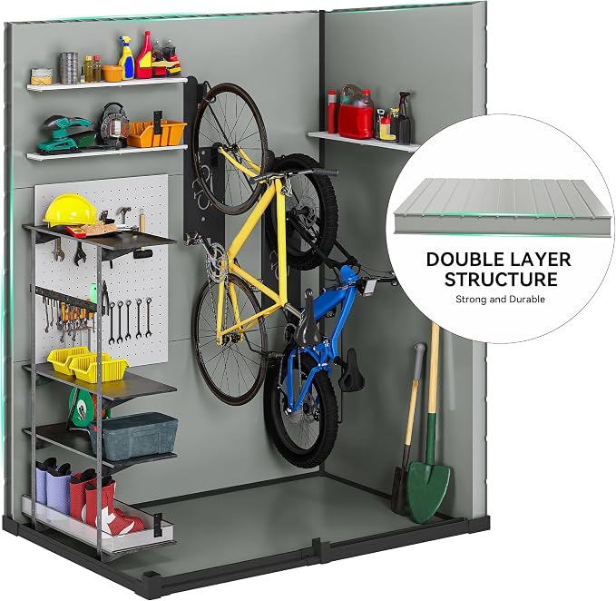 DWVO 5x3 FT Outdoor Storage Shed with Reinforced Floor, All-Weather Resin Storage Shed with Lockable Door & Window, Waterproof Plastic Tool Shed for Garden, Backyard, Patio, Lawn,Blue-Gray+Black