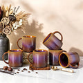 theterra Ceramic Coffee Mugs Set of 6, 14.2oz Handmade Coffee Cups with Handle for Latte, Tea, Milk, Beer, Hot Cocoa, Amber Amethyst