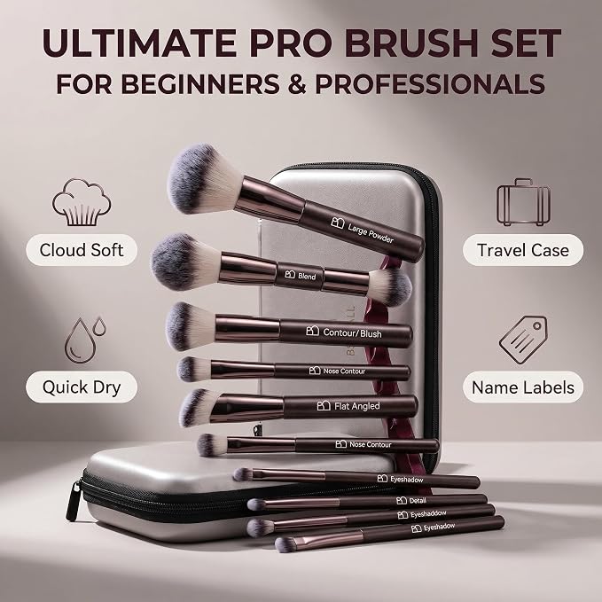 Professional Makeup Brush Set BS-MALL with Travel Case, 20PCS Synthetic Makeup Brushes for Foundation, Conce aler, Blush, Powder & Eyeshadow, Labeled Face Eye Brushes for Beginners, Makeup Artists