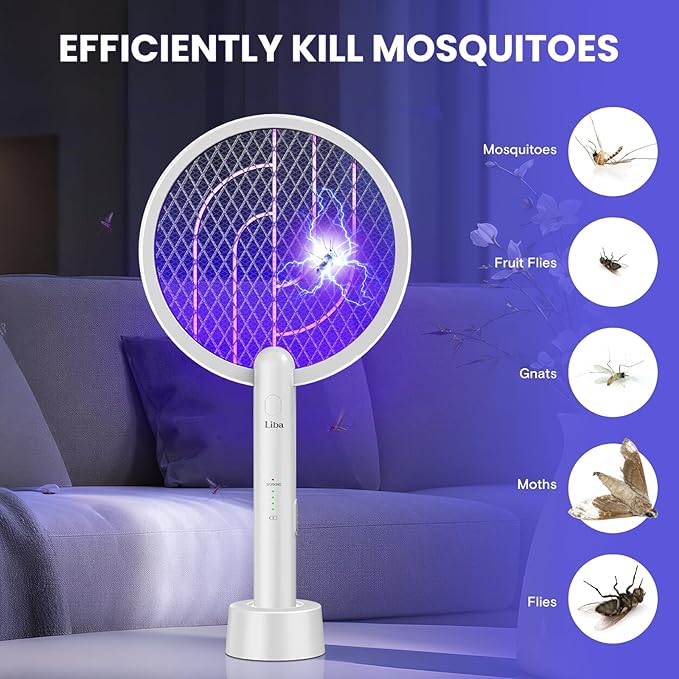 LiBa Electric Fly Swatter, 4000V 2-in-1 Mosquito Killer Lamp, USB Rechargeable with 5-Layer Safety Net, Cordless Insect Killer Trap Home Office Camping Patio