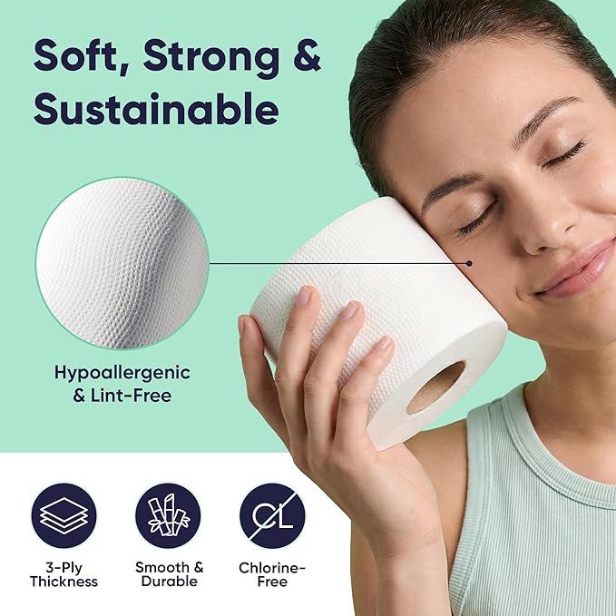 Save Trees Bamboo Toilet Paper - 12 Rolls Of Organic Toilet Paper, 3-ply, 300 Sheets Per Roll - PFAS Free, FSC Certified, Plastic Free, Vegan & Chemical Free Bamboo TP