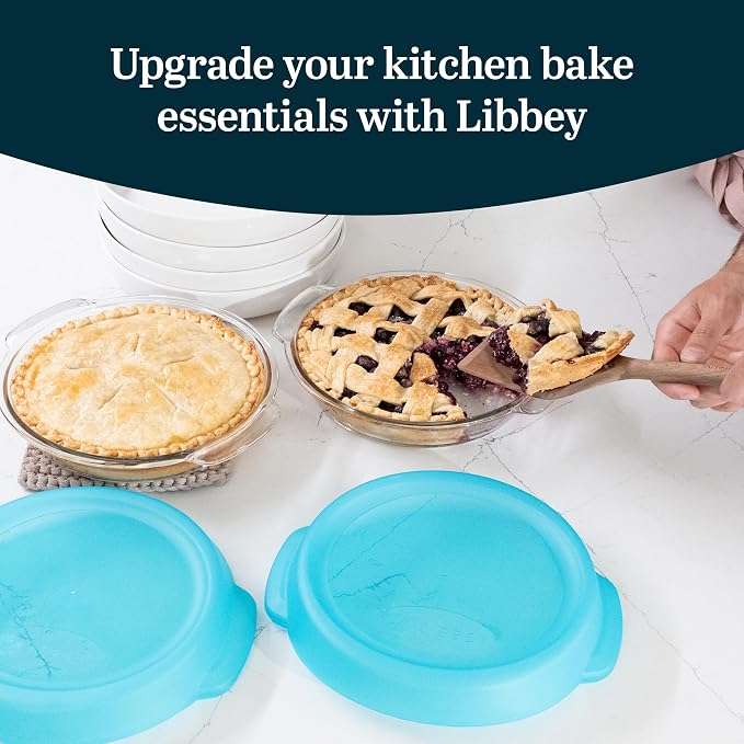 Libbey Baker’s Premium 2 Piece Glass Pie Plate, Stackable, Space Saving Casserole Dish Set with Lids, Glass Baking Dish Set for Fruit Pies, Quiches