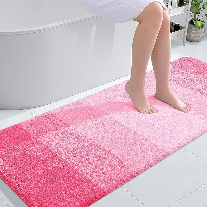 OLANLY Bathroom Runner Rugs Mat 59x24, Extra Soft Absorbent Microfiber Bath Rugs, Rubber Backing, Quick Dry, Washable Long Bath Mats for Bathroom Floor, Tub and Shower, Home Decor Accessories, Pink