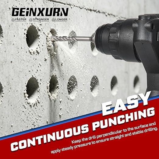 GEINXURN 15 PCS 1/4" x 4" Double Thread Rotary Hammer Drill Bits, Masonry Drill Bits Tool Set Carbide Tipped, Drilling in Brick, Stone and Concrete, Cement Walls