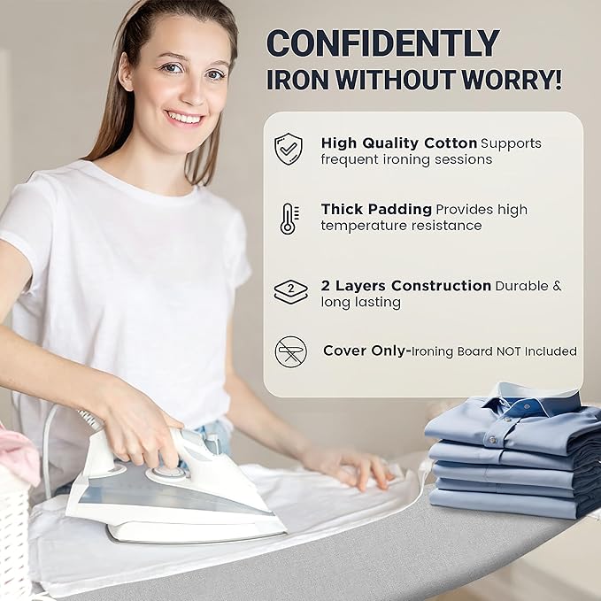 UniSimp Small Ironing Board Cover and Pad 12.5"x30" Small Iron Board Cover with Padding,Tabletop Mini Ironing Board Cover and Pad Small Size, Cotton Canvas, Heat Resistant, Drawstring Gray