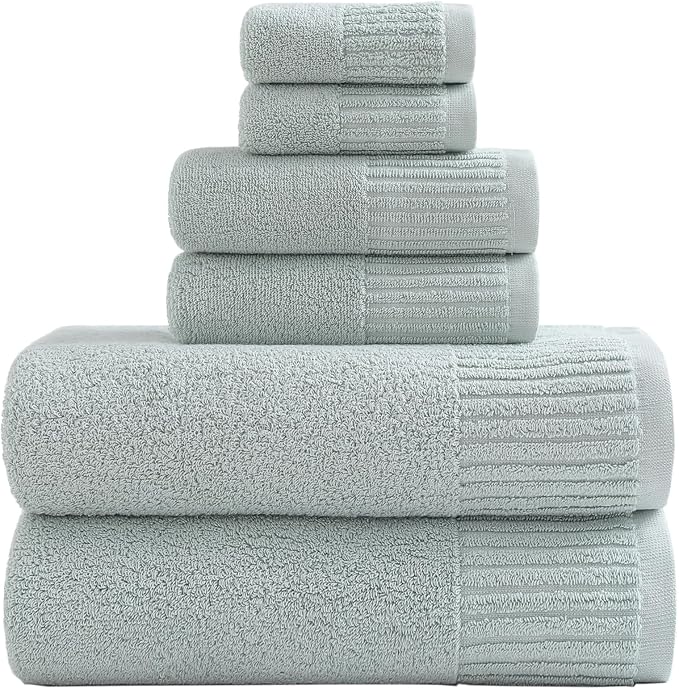 YTYC 27.5x55 Bath Towels Set,100% Cotton,650GSM,Green,6-Pieces | Ultra Soft,Highly Absorbent, 2 Bathroom Towels,2 Hand Towels, 2 Washcloths, Towels for Bathroom, Gym, Spa,Pool