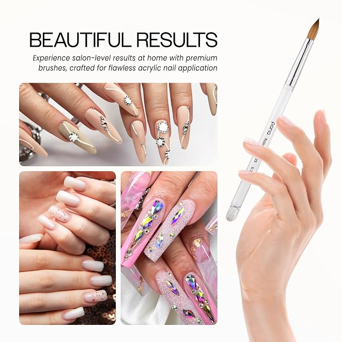 PANA Pure Kolinsky Hair Acrylic Nail Brush - Oval Crimped Shape Silver Ferrule Clear Acrylic Handle (Size 12) - Nail Extension Manicure Pedicure Salon Beginner & Professional