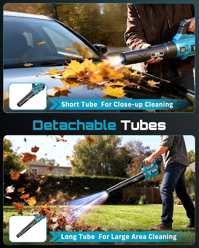 SEESII 650CFM Leaf Blower with 2 x 5.2Ah Batteries, 40V Brushless Motor | 3 Speeds & Turbo Mode, Battery Powered Cordless Blower with Shoulder Strap for Lawn Care, Light Snow & Grass Debris Cleaning