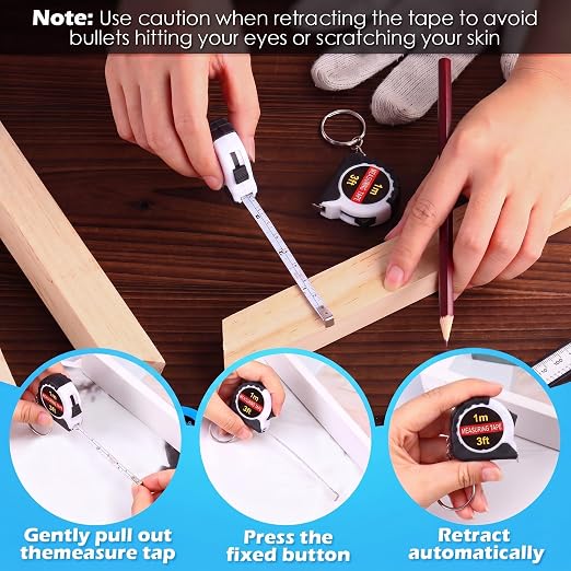 Kanayu 50 Pcs Mini Tape Measure Keychains 3 ft Small Retractable Measuring Tape Bulk with Lock Steel Easy Read Pocket for Birthday Party Favors Daily Use (White)