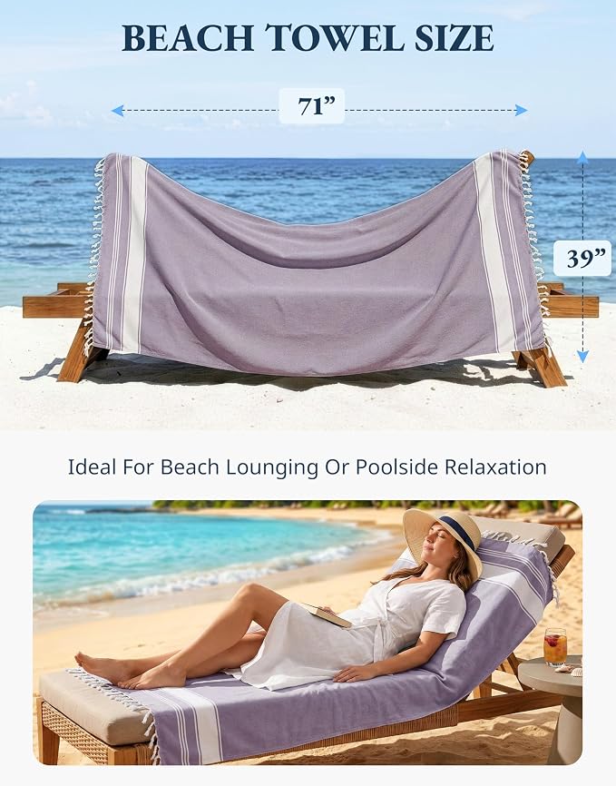 LANE LINEN Beach Towel 2 Pack, Pool Towel Oversized, for Adults - Day Break | Pre-Washed Extra Large Beach Towels - 39"x71", Vacation Essential - Machine Washable, Travel & Camping, Super Absorbent