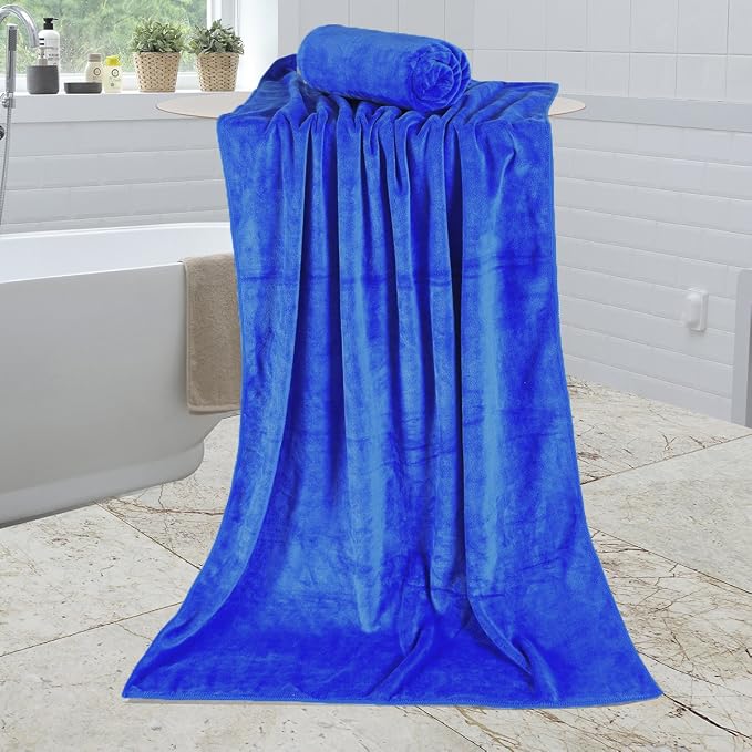 JML Large Bath Towels Set of 2, 30x60 Inches, Dark Blue | Microfiber, Hanging Loop, Soft Absorbent, Quick Dry, Lint-free, Use for Back-to-School dorm, Spa, Sauna, Salon