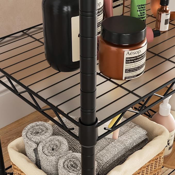 Golpart Small 3 Tier Shelves Storage Wire Shelving Unit Metal Shelf Adjustable Organizers Storage Shelving with Wheels for Bathroom Laundry Room Kitchen Pantry11.7”D x 17.7”W x 30.7”H Black