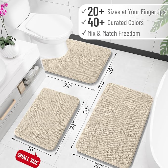 OLANLY Toilet Rugs U-Shaped 24x24, Extra Soft Absorbent Chenille Contour Bathroom Rugs for Toilet, Dry Quickly, Machine Washable, Non-Slip Bath Mat, Sand