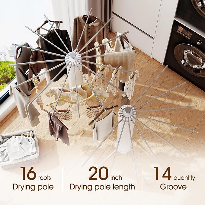 BOQORAD Tripod Clothes Drying Rack,Drying Rack Clothing Foldable,(16 Aluminium Poles),Standing Dry Racks,Laundry Drying Rack,Clothes Hanger Rack,Laundry Rack Folding,Collapsible,Retractable