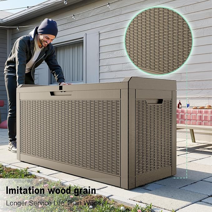 DRATO 70 Gallon Outdoor Storage Box Waterproof, Lockable Resin Deck Box for Patio Furniture, Pool Supplies & Garden Tools, Weatherproof Outside Storage Bin for Backyard Porch (Grey, 70 Gallon)