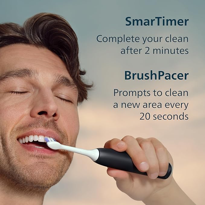 Philips Sonicare 6700 Series Electric Toothbrush, Pressure Sensor, 9 Brushing Settings, SmarTimer, BrushPacer, 21-Day Runtime, Travel Case, for Gum Health & Sensitive Teeth, Black, HX7411/06