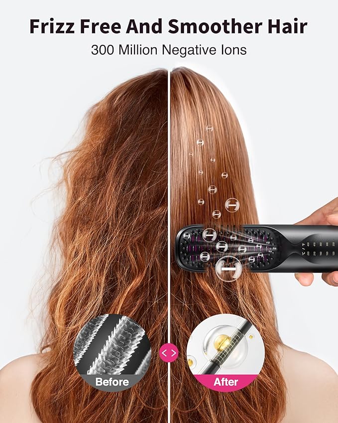 Bopcal Cordless Hair Straightener Brush, Upgraded Rechargeable Portable Hair Straightening Brush for Travel, 300M Anti-Frizz Negative Ions Straightening Comb, 30s Fast Heating, for Women & Men