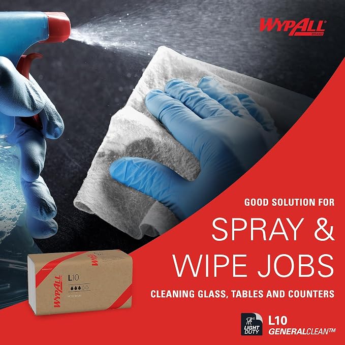 WypAll GeneralClean L10 Cloths Light Cleaning Wipes (01770), Dairy Towels, Bulk Paper Wipers, White (12 Packs of 200 Sheets, 2,400 Sheet Total)