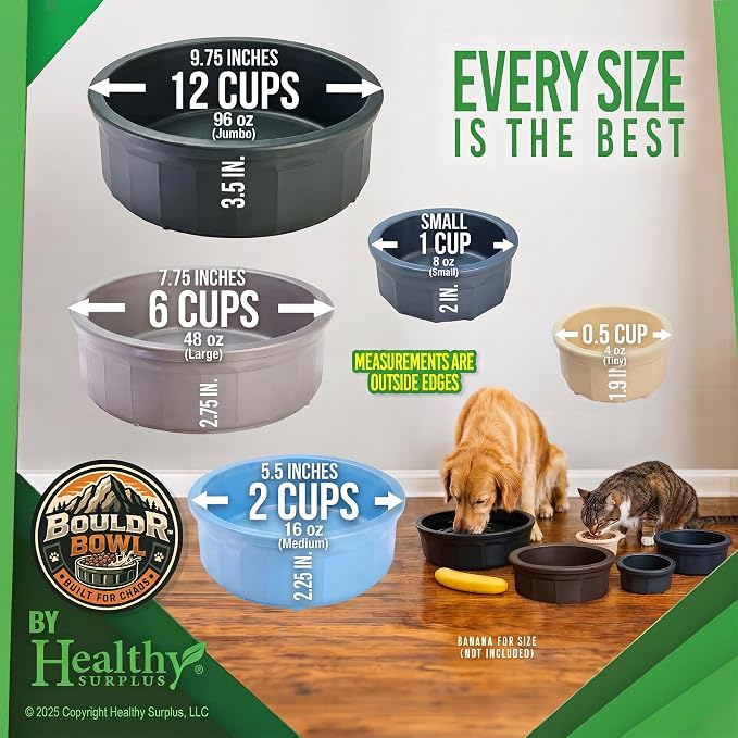 Pet Crock Bowl - 2 Pack – Thick Durable Plastic Non-Tip Food & Water Dish for Dogs, Cats - Indoor/Outdoor - Chew Resistant, Easy Clean BouldrBowl from Healthy Surplus® (Pink, 48oz Large)