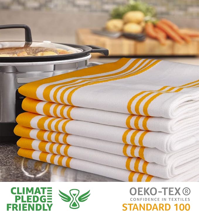 Urban Villa Kitchen Towels 100% Cotton Pack of 3, Highly Absorbent Quick Drying Super Soft Premium Dish Towels 20x30 Inch for Kitchen with Hanging Loop Hand & Tea Towels - Yellow/White