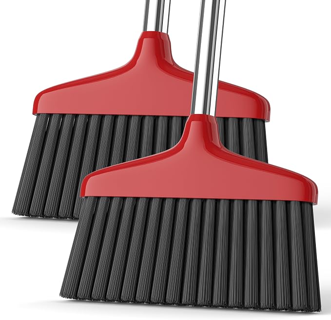 Handy Broom 2Pack, Indoor/Outdoor Brooms, Duty Kitchen Broom, for Home Garage Kitchen Office Courtyard Lobby Patio Lawn Concrete (2, Red)